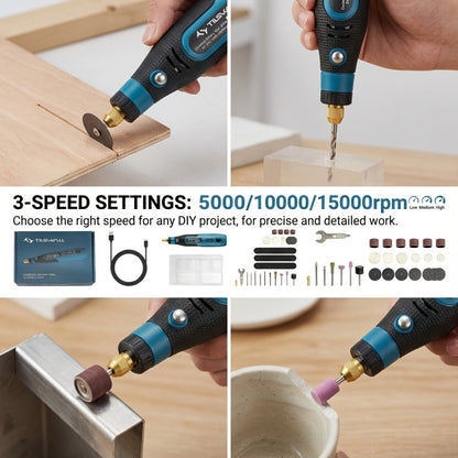 Power Tools 3.7V Mini Cordless Polisher and Sander with USB-C Charging and Blue Handheld Detail Tool