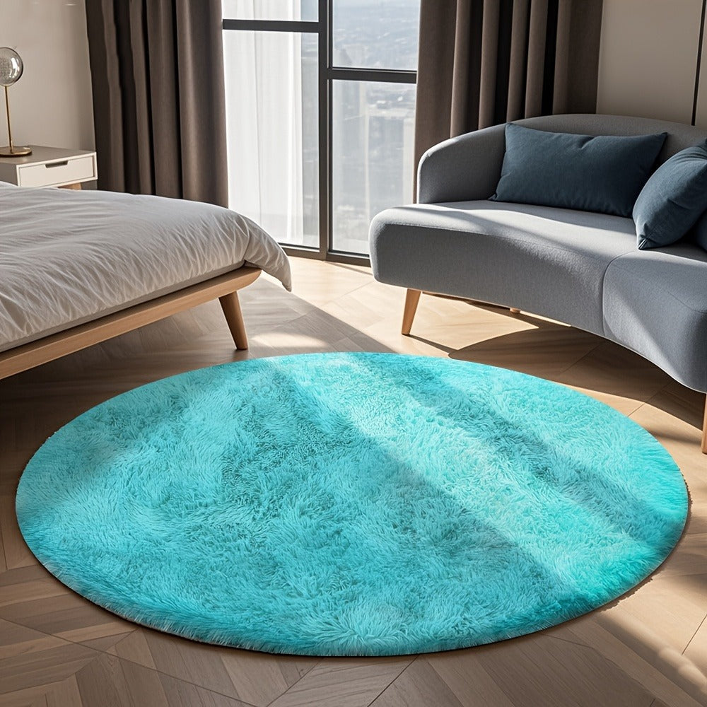 Area Rug Fluffy Faux-Fur Shag in Solid, Tie-Dye and Ombre Colors with Six Retained Room Sizes