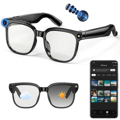 Smart Glasses 8MP Camera Eyewear with Photochromic Lenses, Translation, Object Recognition and Bluetooth Audio