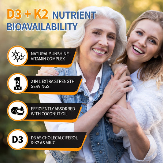 Vitamin D3 K2 MK-7 Supplement 300 Softgels — 3000 IU D3 + 75mcg K2 with Virgin Coconut Oil for Calcium Absorption Bone Density Immune & Heart Health Double Strength One-a-Day