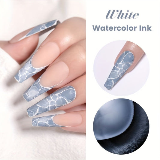 Gel Nail Polish – Blooming White Watercolor Gradient Flower Effect — Semi-Permanent Soak-Off LED UV Nail Art Ink, Floral Marble Manicure…