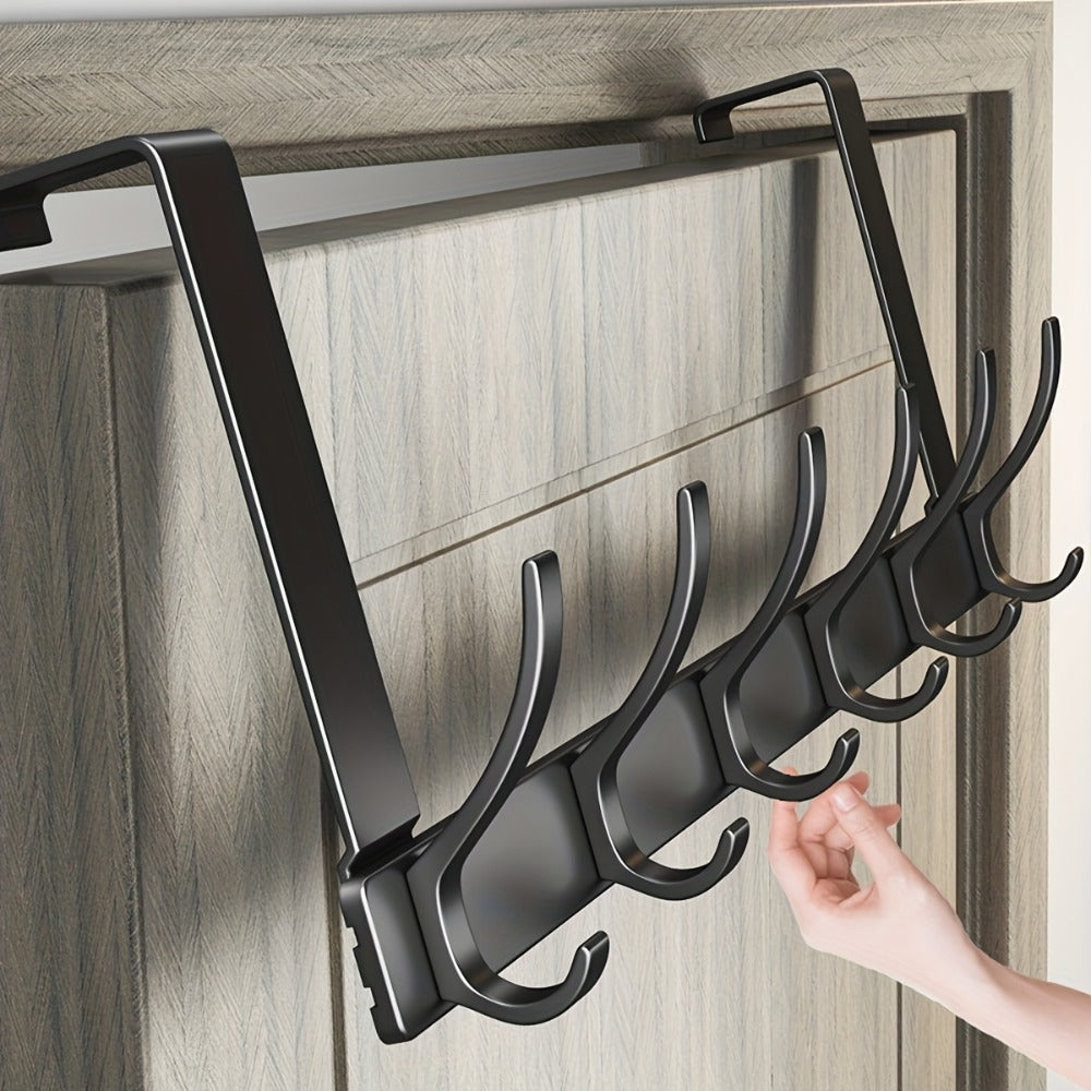 Over-the-Door Hook Hanger Sets in Black with Two 5- or 6-Hook Racks for Keys, Hats and Bags