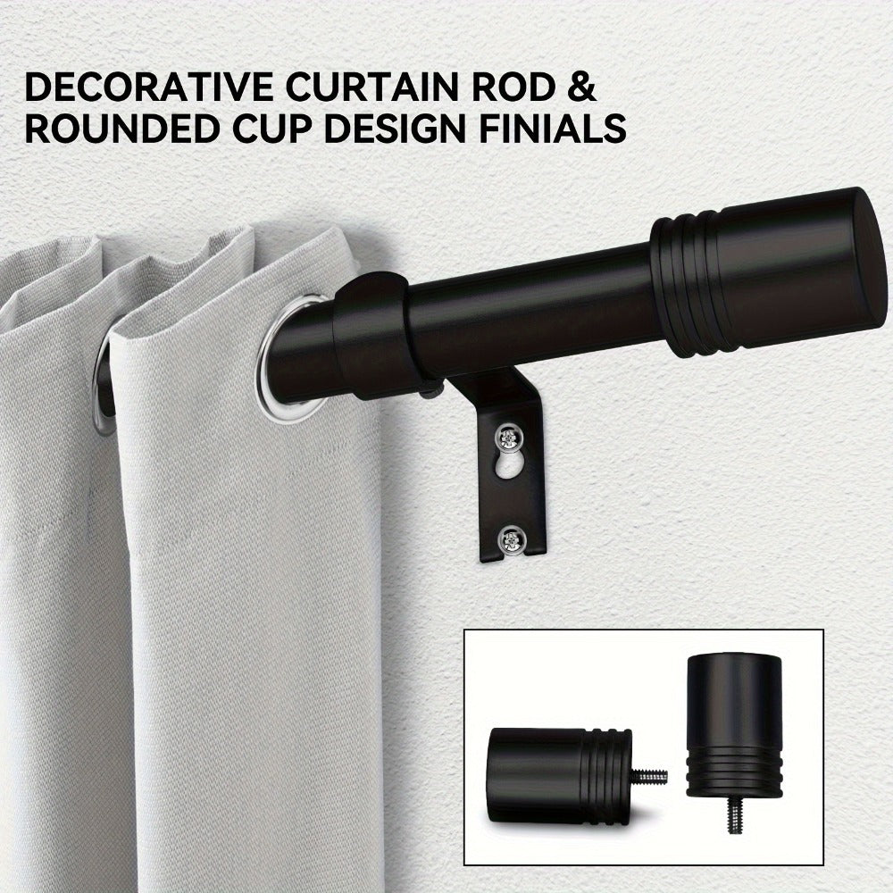 One-Inch Adjustable Curtain Rod with Rounded Cup Finials in Black, Brushed Nickel or Gold Finish