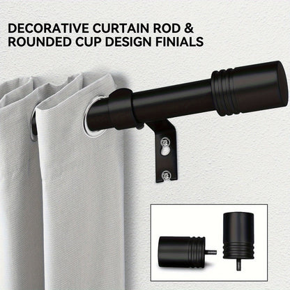 One-Inch Adjustable Curtain Rod with Rounded Cup Finials in Black, Brushed Nickel or Gold Finish