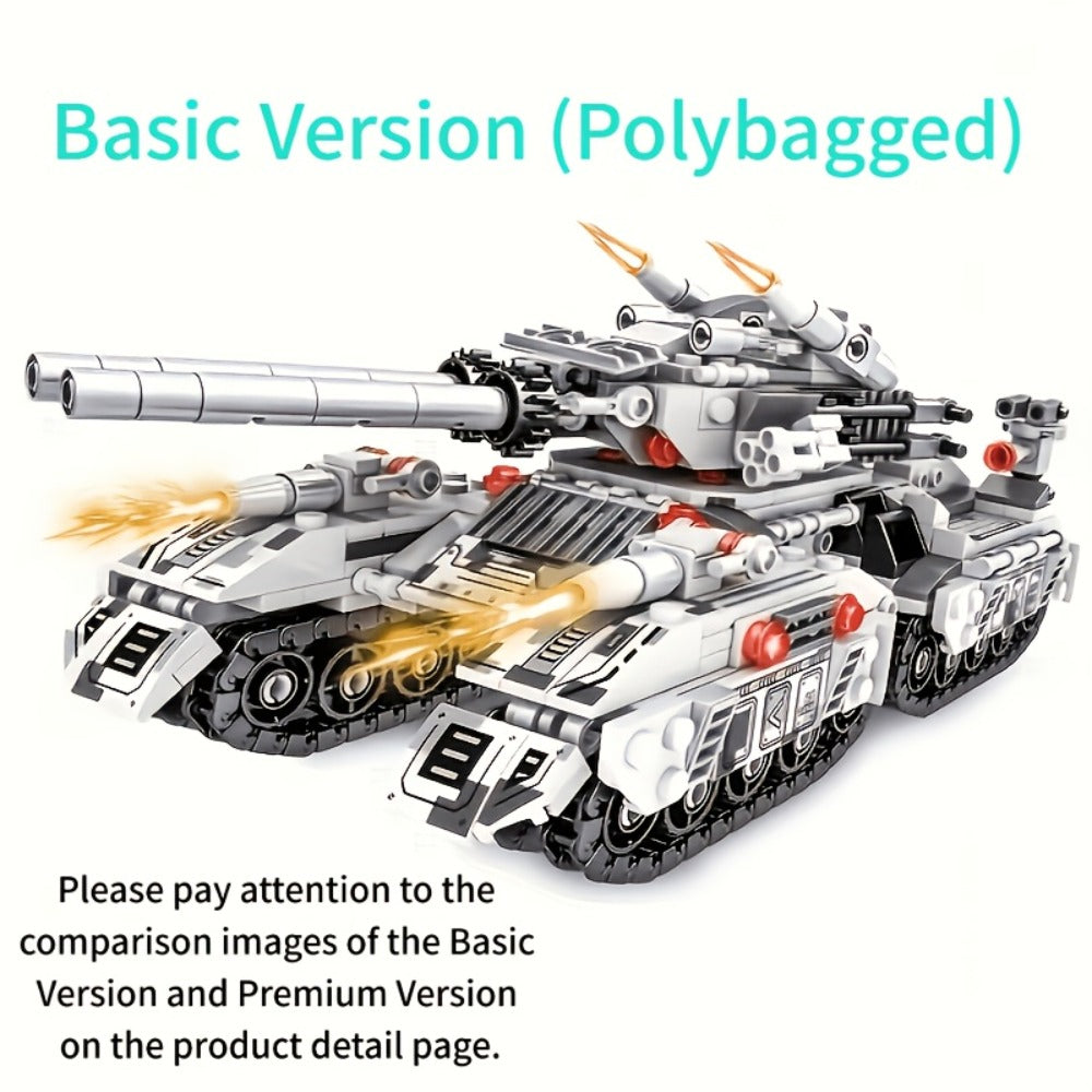 1628-Piece 8-in-1 Tank Building Block Model with White, Yellow, Bagged and Boxed Checkout Options