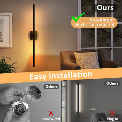 Cordless Two-Piece LED Wall Light Bar Set with Remote, 3000–6000K Range and 31-Inch Black Fixtures