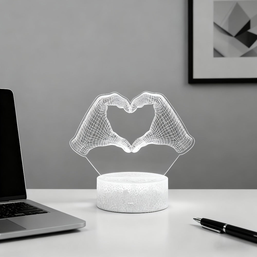 Heart Hands Acrylic LED Night Light with 16 Colors, Touch and Remote Controls and Three Base Styles