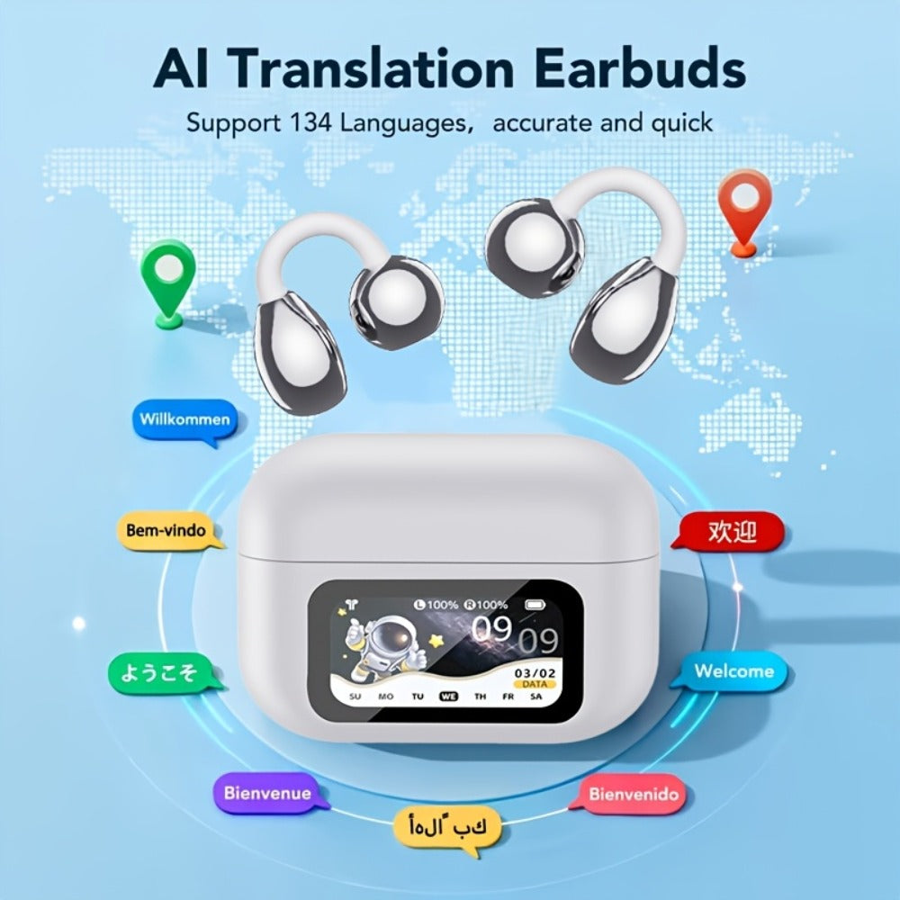 PAVUN AI Translation Headphones with HD LCD Screen, 150+ Languages Bluetooth 6.0 Wireless 8H Battery, Smart Display Earphones for Sports Gaming Travel Business International Communication