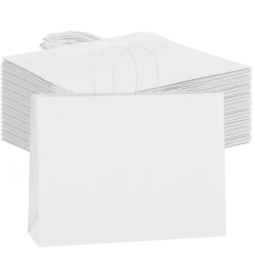 49-Piece Large Paper Shopping Bag Set with Reinforced Handles in White, Brown or Black for Gifts and Retail