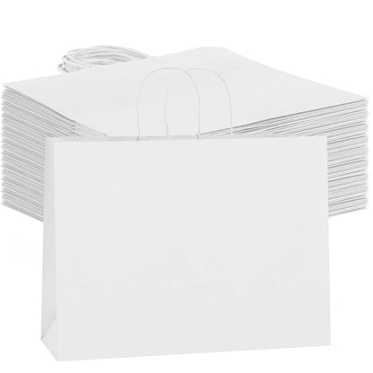 49-Piece Large Paper Shopping Bag Set with Reinforced Handles in White, Brown or Black for Gifts and Retail