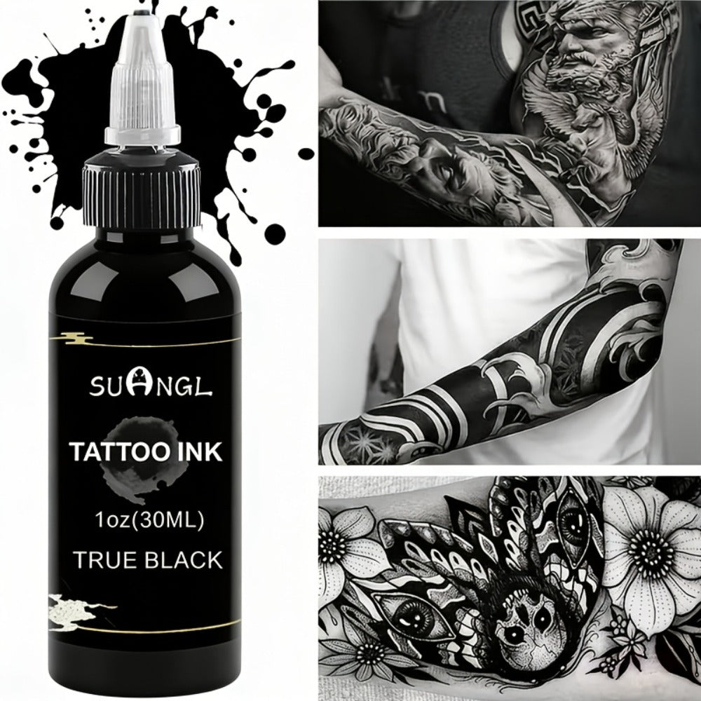 Tattoo Ink Black & White Set 1.01oz — High Brightness Fine Particle Formula, Permanent Body Ink, Needle & Machine Compatible for Professional Studios & Hobbyists