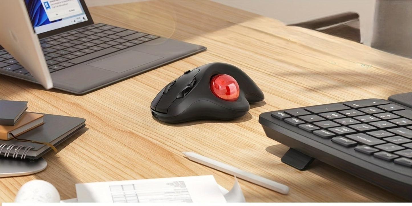 Wireless Trackball Mouse Rechargeable Ergonomic Thumb Control 3 Device Connection 2.4G USB Receiver Bluetooth 4 DPI Settings Precise Smooth Tracking Compatible with PC Laptop Mac Windows