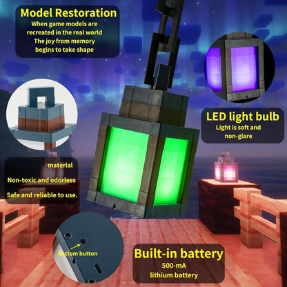 Sixteen-Color Pixel Lantern Night Light with Remote, USB Cable, Chain and Wall-Mount Bracket
