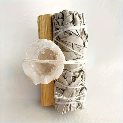 Natural White Sage and Random Crystal Decor Set for Meditation Spaces, Displays and Seasonal Gifts