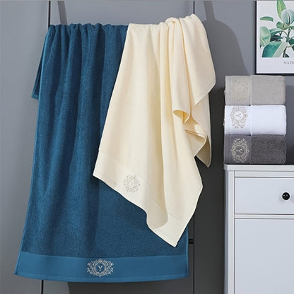 Three-Piece Towel Set with Two Hand Towels and One Bath Towel in Four Embroidered Color Options