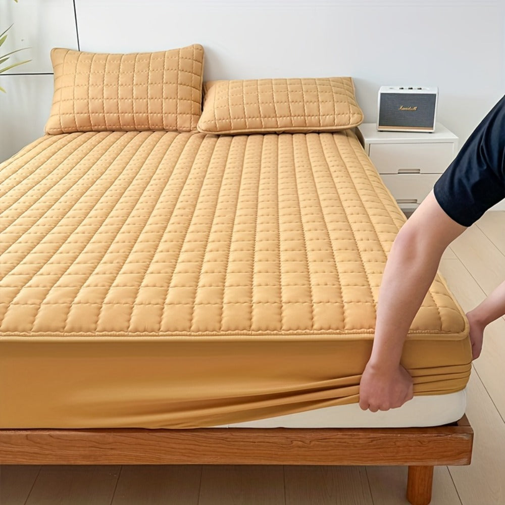 Channel-Quilted Fitted Mattress Protector in Six Colors and Full, Queen or King Size Options