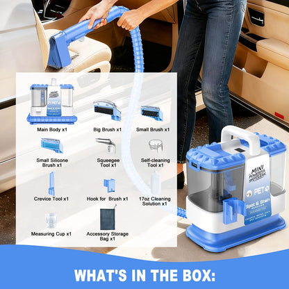 Portable Carpet Cleaner 25Kpa Upholstery Cleaner Machine with Dual Brush Heads Self-Cleaning Pet Stain Remover for Sofa Couch Car Seat Rug Mattress Spot Cleaner