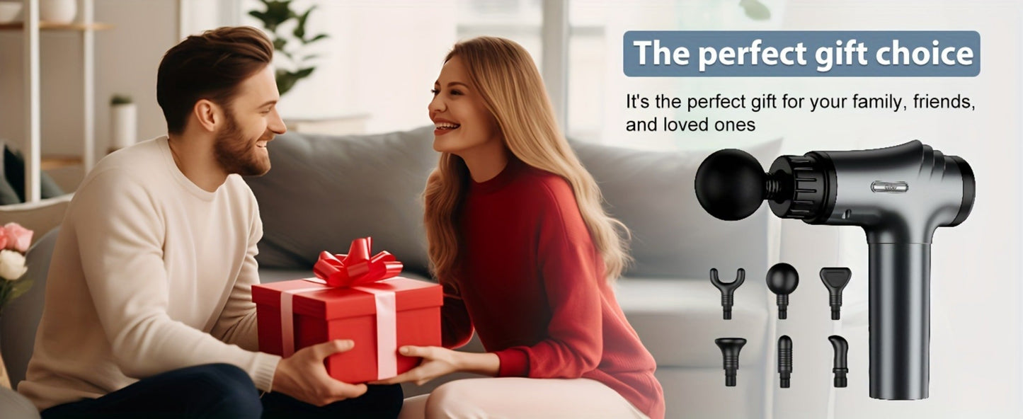 GVBER Handheld Massage Gun in Black with Six Interchangeable Heads, Rear Display and USB-C Charging Port