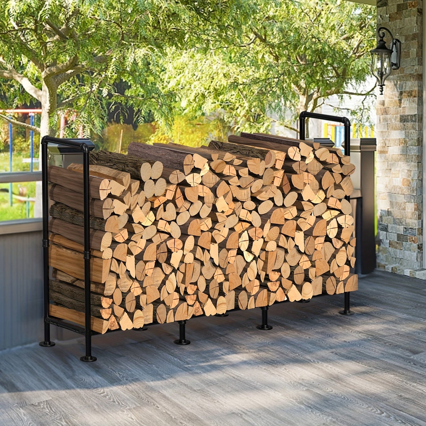 Firewood Rack | Heavy Duty Steel Indoor Outdoor Fireplace Patio Deck