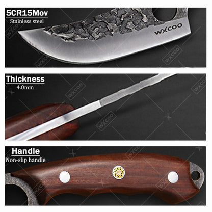 Kitchen Knife Set by WXYCOO, 3- or 4-Piece 5Cr15MoV Steel Hammered Blades with Curved Wood Handles