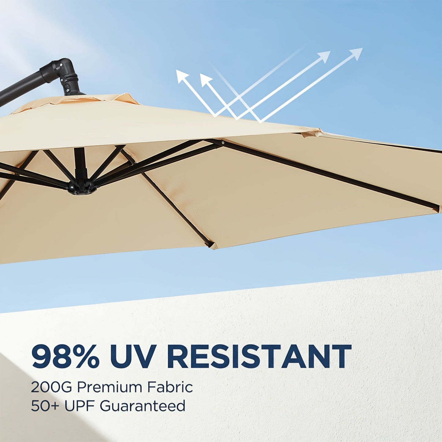 Patio Umbrella 10FT Cantilever Hanging Style with Crank, Push Tilt and Variant-Specific Cross Base