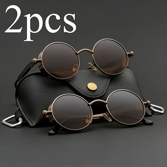 Retro Round Metal Frame Glasses with Spring Hinges Brown Decorative Lenses Lightweight Durable Vintage Circle Eyewear for Men Women Casual Formal Daily Wear