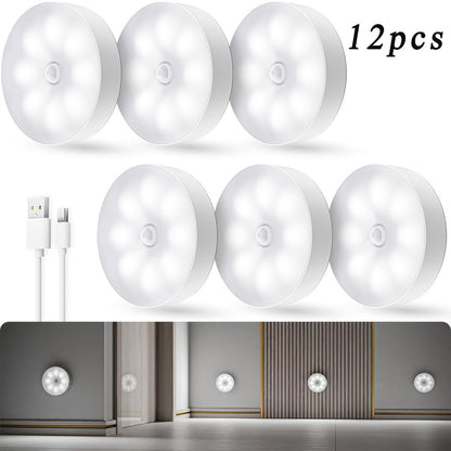 Wireless Motion Sensor Night Light USB Rechargeable - Dimmable Wall Lamp Dual Mode PIR Sensor Magnetic & Adhesive Mount 6 or 12 Pack for Kitchen Hallway Stairs Closet Cabinet Bedroom Bathroom