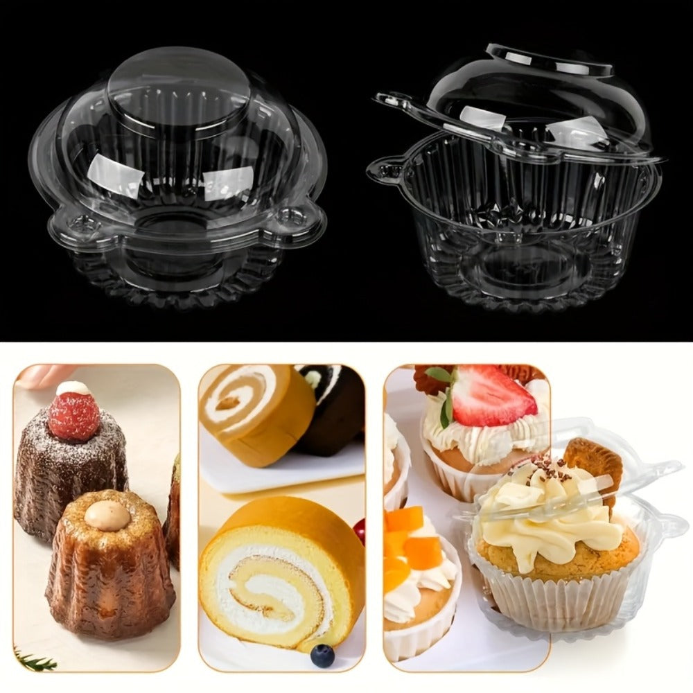 Individual Cupcake Container Set, 80 Clear Plastic Boxes with Dome Lids and Flip-Top Closures