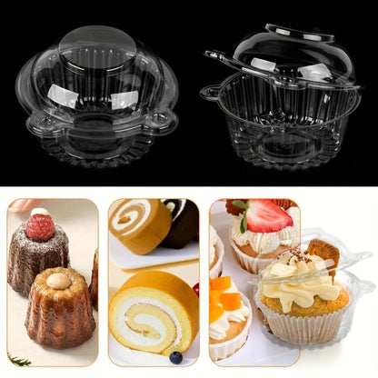Individual Cupcake Container Set, 80 Clear Plastic Boxes with Dome Lids and Flip-Top Closures