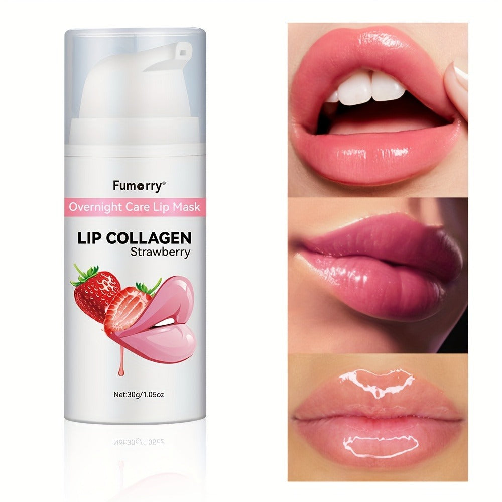 30g / 1.05oz Fumerry Lip Collagen Strawberry-Labeled Pump Bottle with Pink Applicator and 9.7cm Height