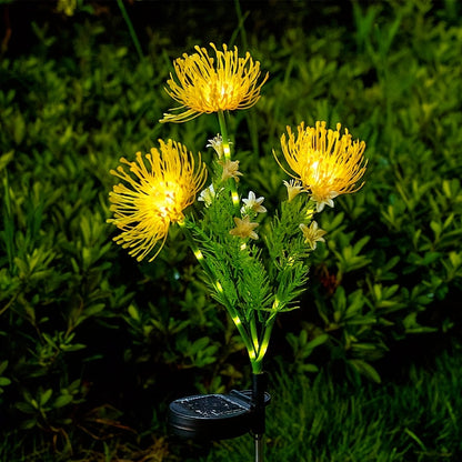 Solar Garden Light Flower Stakes 2-Pack with Three Heads and Yellow, Pink or Red Options for Lawn Decor