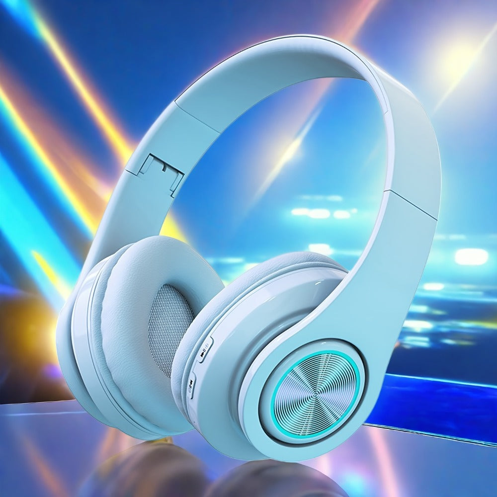 LED Light Over-Ear Wireless Headphones Deep Bass Subwoofer, Active Noise Cancelling Foldable Headset Bluetooth 5.3