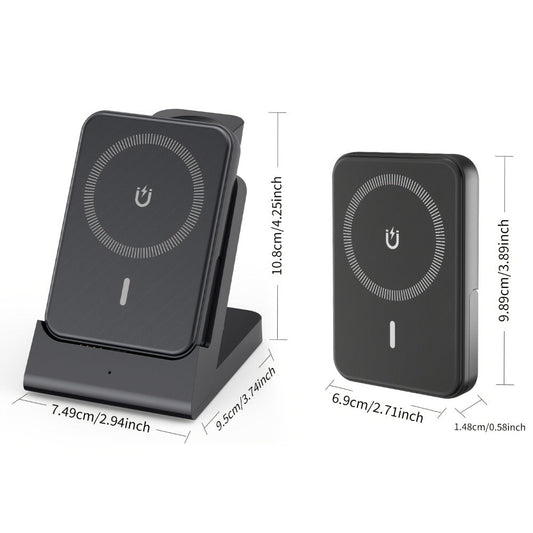 3-in-1 Wireless Charging Power Bank 15W for iPhone 17 16 15 14 13 12 Pro Max, Apple Watch Ultra Series 10 9 8 7 6 5 SE & AirPods 4 3 2 Pro – Portable Magnetic No-Outlet Travel Charger, White & Black