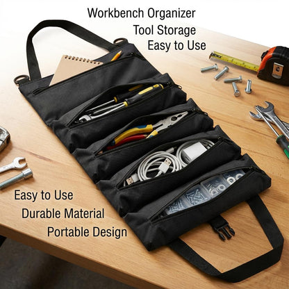 Collapsible Tool Roll Organizer Bag in Green or Black with Multiple Pockets and Carry Handles