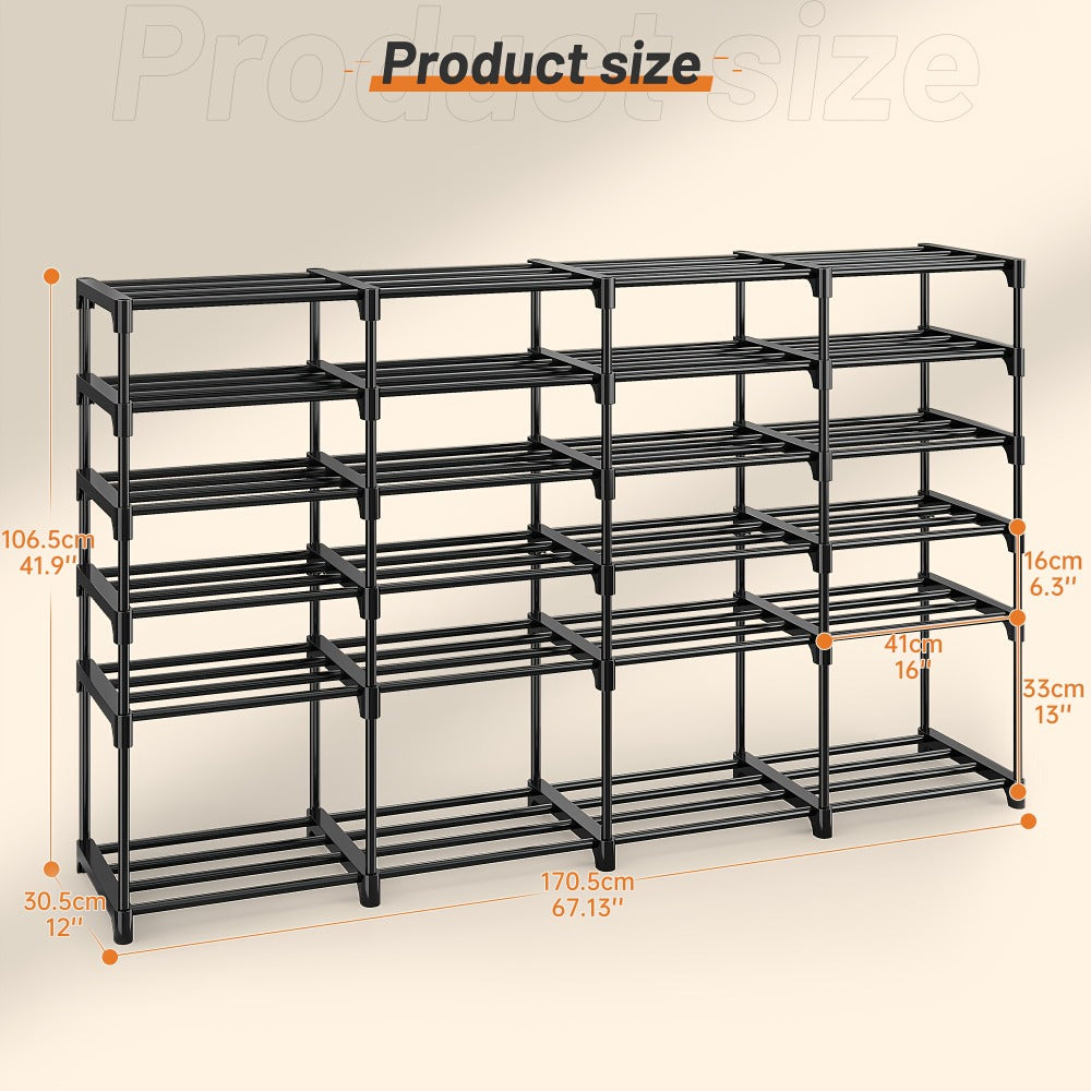Shoe Rack 4-Row 9-Tier Metal Organizer for Up to 64 Pairs with Modular Black Freestanding Design