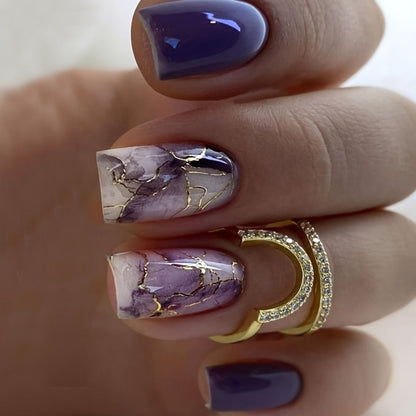 Press On Nails 216-Piece Medium Square Set with Ombre Gradient, White French-Tip and Marble Designs