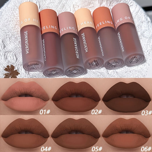 Velvet Matte Liquid Lipstick Set 6PCS 2-in-1 Lip Glaze and Eyeshadow - Chocolate Nude Brown Shades Waterproof Anti-Smudge Non-Stick Cup Long-Lasting Daily Party Stage Makeup Women