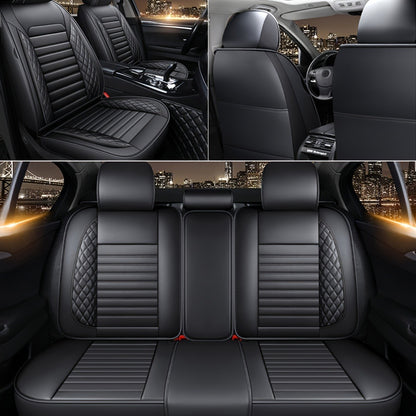 Car Seat Covers Full Set – 5-Seat PU Leather Airbag Compatible Universal Fit Sedan SUV Truck Waterproof with Front Storage Bag & Detachable Armrest
