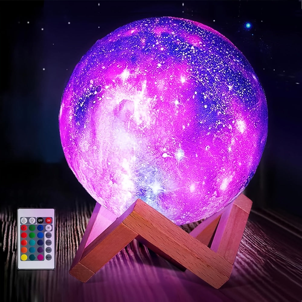Night Light 5.9-Inch Textured Moon Lamp with 16 Colors, Touch and Remote Controls, USB Power and Wooden Stand