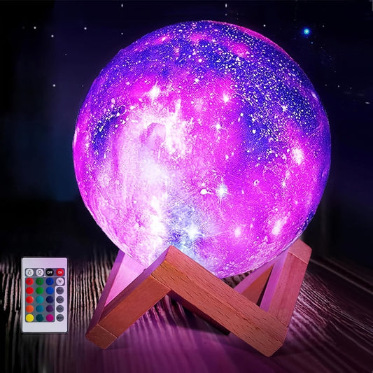 Night Light 5.9-Inch Textured Moon Lamp with 16 Colors, Touch and Remote Controls, USB Power and Wooden Stand