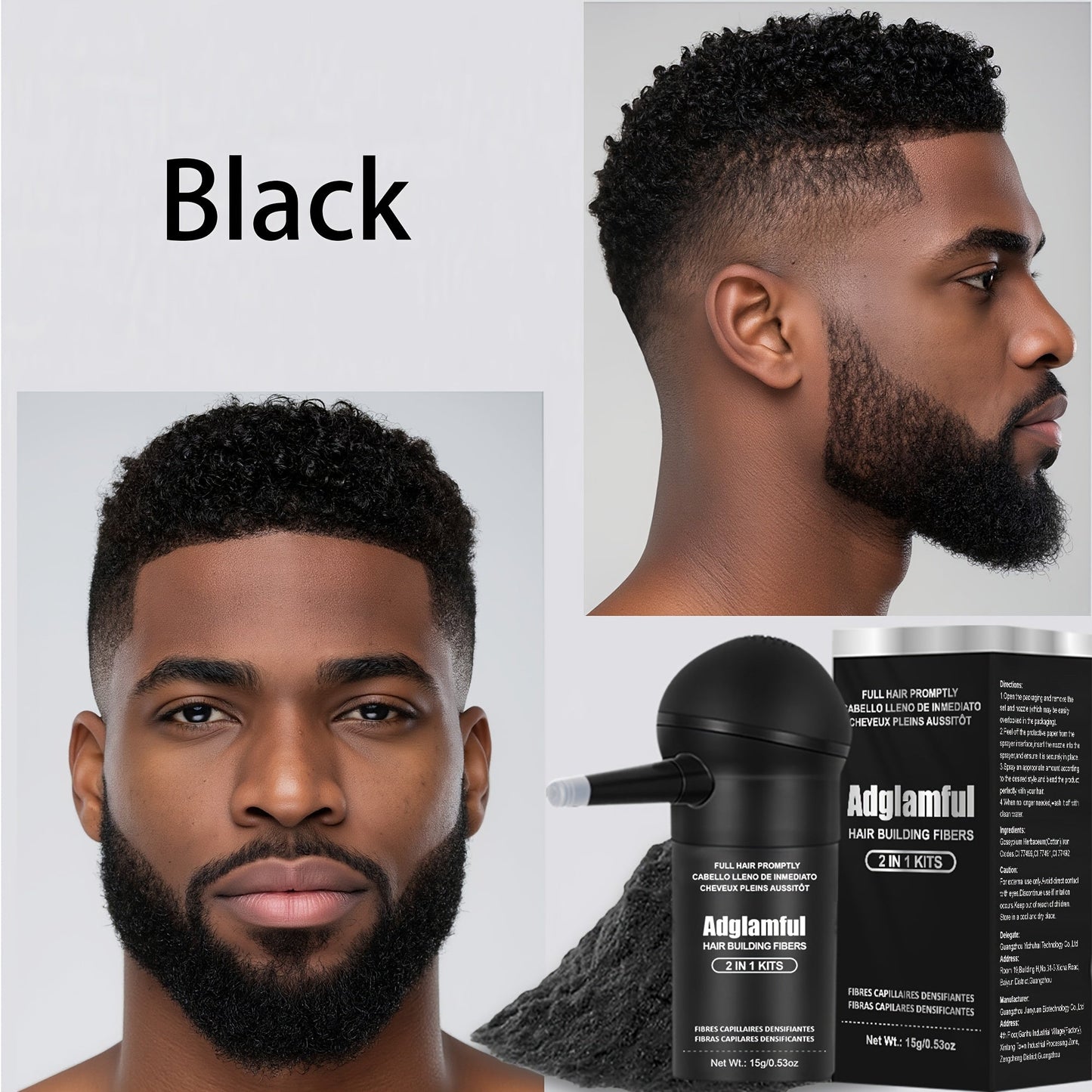 15-Gram Hair Fiber Kit with Directional Spray Applicator in Four Black and Brown Shade Options