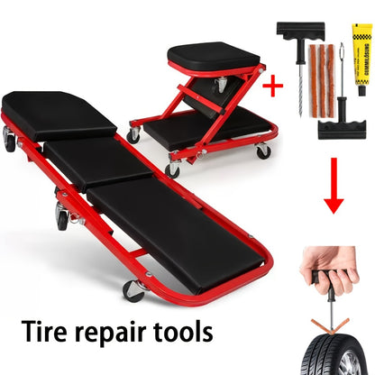 Mechanic Creeper 36-Inch Z-Crawl Folding – Adjustable Load Board, 6-Wheel 2.5" Rolling Garage Repair Seat, Universal Fit with Optional Tool Kit Bundles