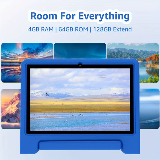Kids Tablet 10 Inch Android 13 2GB RAM 64GB Storage 512GB Expandable WiFi Dual Camera Preloaded Educational Apps Parental Controls Shockproof Case for Boys Girls Blue Red
