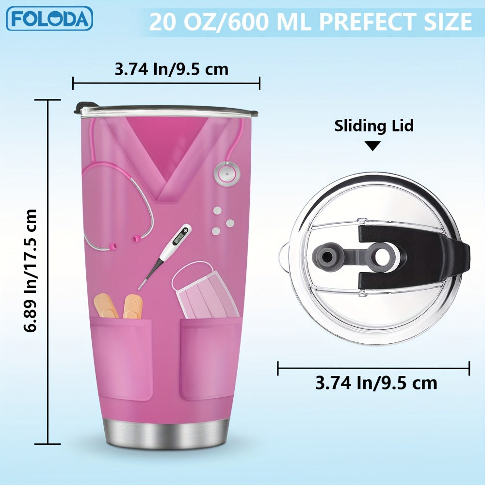 Insulated Tumbler 20oz Nurse Graphic Stainless Steel Vacuum Travel Mug in Four Color Options