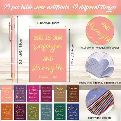 Seventy-Two-Piece Religious Stationery Gift Set with Notebooks, Ballpoint Pens and Quote Keychains