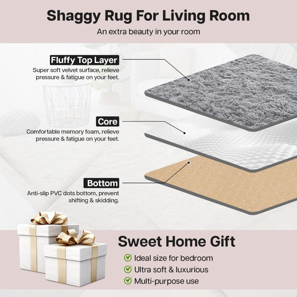 Area Rug, 4x6 Foot Shaggy Faux-Fur Indoor Carpet in Five Solid Colors with Machine-Wash Care