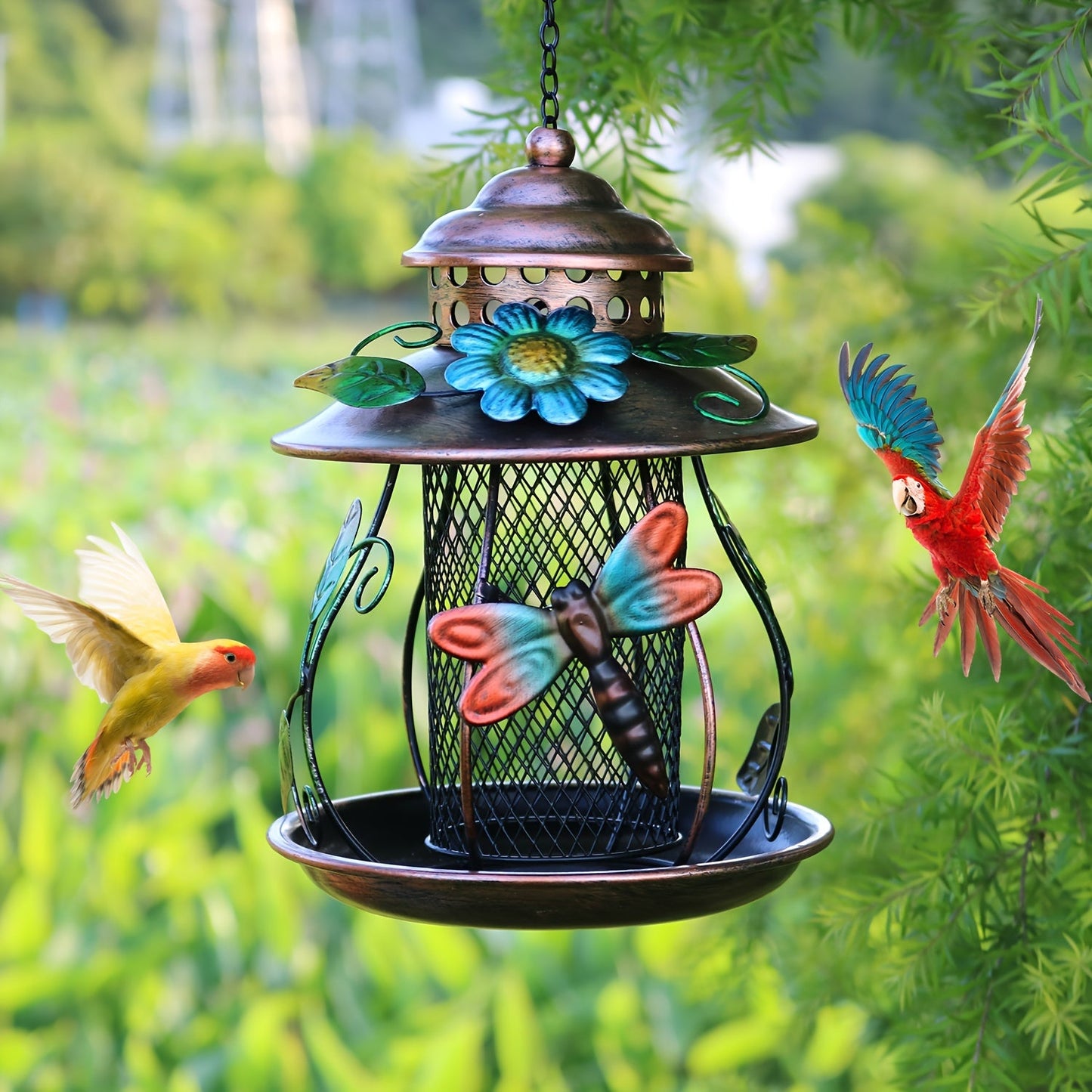 Wild Bird Feeder | Iron Mesh Hanging Dragonfly Butterfly Garden Patio