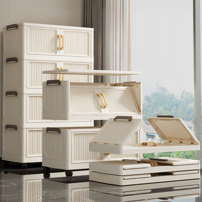 Foldable Plastic Storage Cabinet with Clear Ribbed Doors, Wheels and Large 1-, 3- or 5-Layer Options