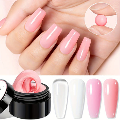 Builder Gel Nail Extension Starter Kit 5pcs Clear Nude Solid — Hard Gel Sculpting Set with Flower Molds & Sculpting Brush for 3D Floral Nail Art, Rhinestone Acrylic Extensions for Women Beginners & Salon