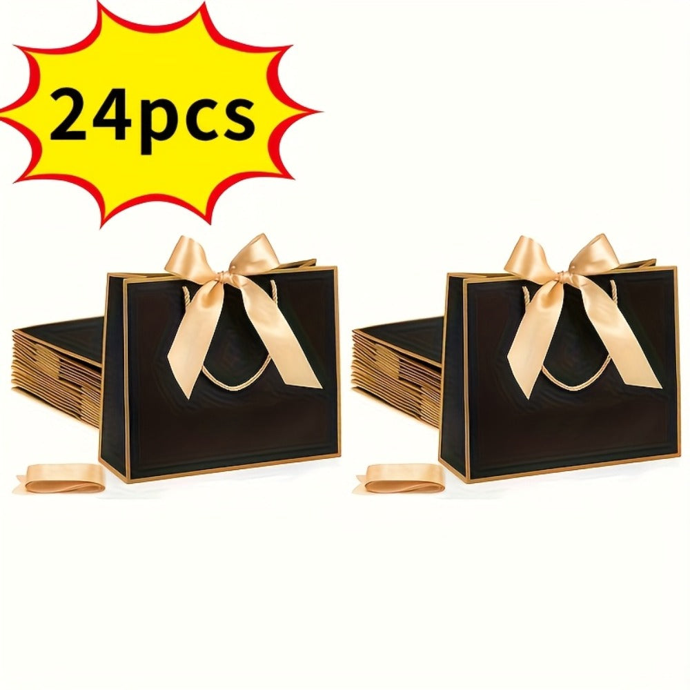 Gift Bag Set Pull-Handle Ribbon Design, 12, 24 or 36 Bags in Five Colorways with 11.8 x 10 x 4 Inch Format